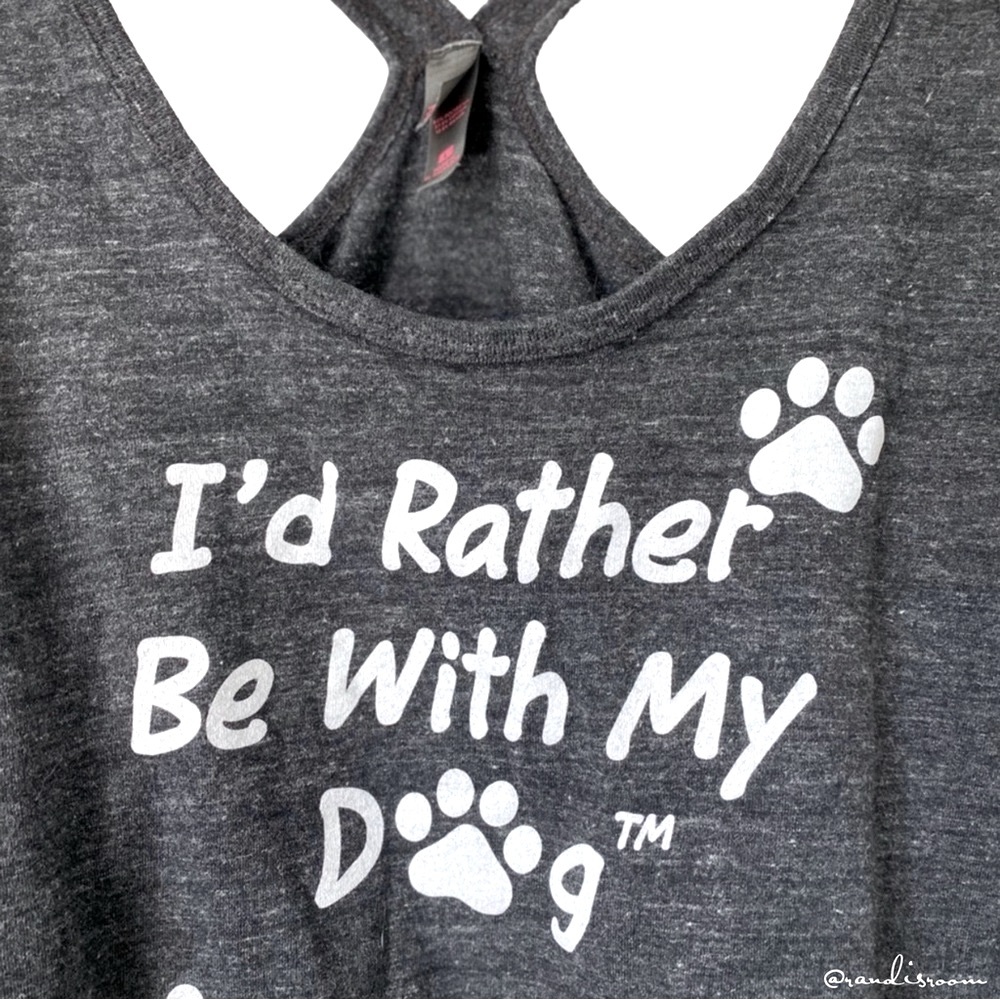 GUC Women’s “I’d Rather Be With My Dog” Graphic Racerback Gray Tank Top SZ L - Picture 2 of 10